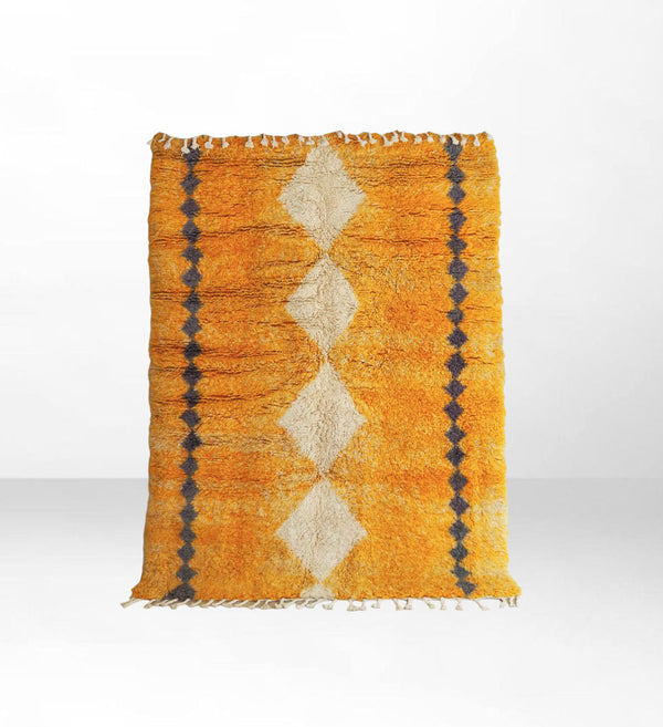 Limounia: Orange Beni Ourain Moroccan Berber Wool Rug - Diamond Trellis Pattern - Plush Berber Carpet