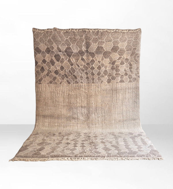 Nhila: Luxurious Pal Brown Beni Mrirt Moroccan Berber Wool Rug - Inspired by the Bee's Home Pattern