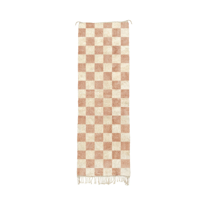 Ara - Custom Rose Blush Moroccan Checkered Beni Mrirt Wool Runner Rug