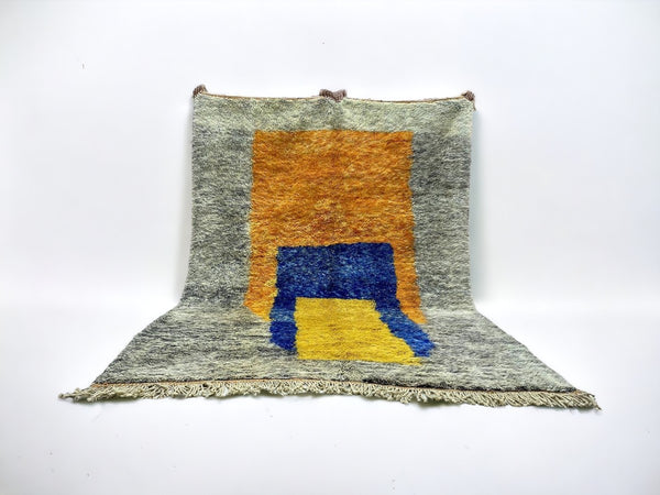 Moorishblend - Contemporary Beni Rug Vibrant Multicolor Berber Rug in Grey, Orange, Blue, and Yellow