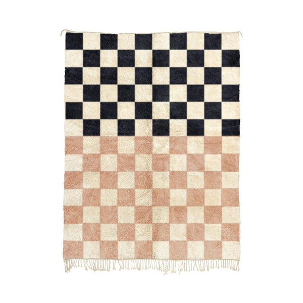 Bnia - Blush Pink and Black Moroccan Checkered Beni Mrirt Wool Rug