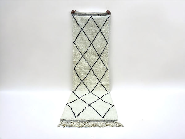 Handmade Beni Ourain Moroccan Berber Runner Rug - Off-White Geometric Contemporary Charm