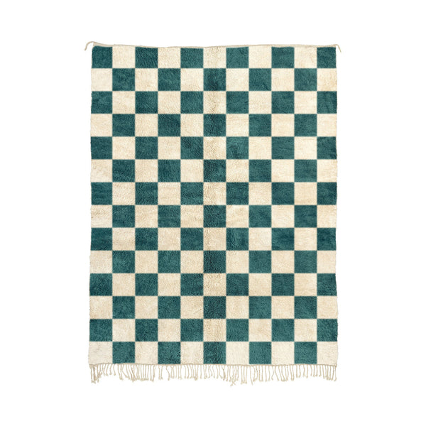 Chibi - Custom Handwoven Turquoise Moroccan Checkered Beni Mrirt Wool Rug