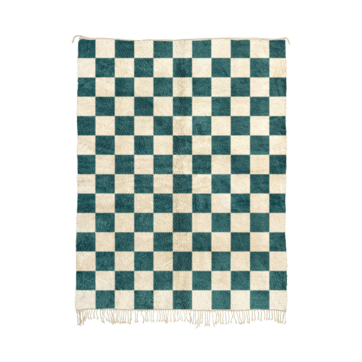 Chibi - Custom Handwoven Turquoise Moroccan Checkered Beni Mrirt Wool Rug