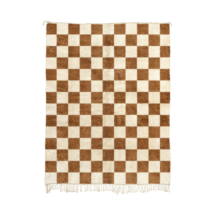 Dahbia - Custom Handwoven Golden Brown Checkered Beni Mrirt Wool Rug