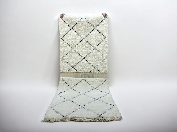 Fadma - Handmade Off White Beni Ourain Moroccan Berber Runner Rug - Authentic Geometric Berber Rug Elegance