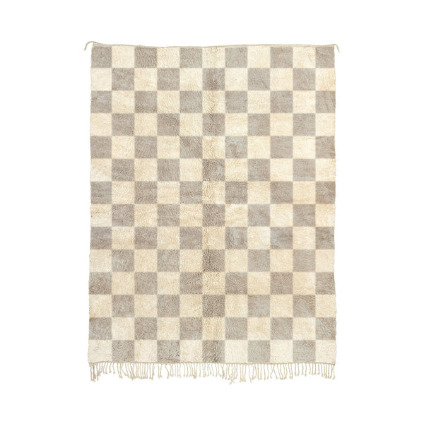 Graya - Handwoven Luxurious taupe Checkered Beni Mrirt Wool Rug