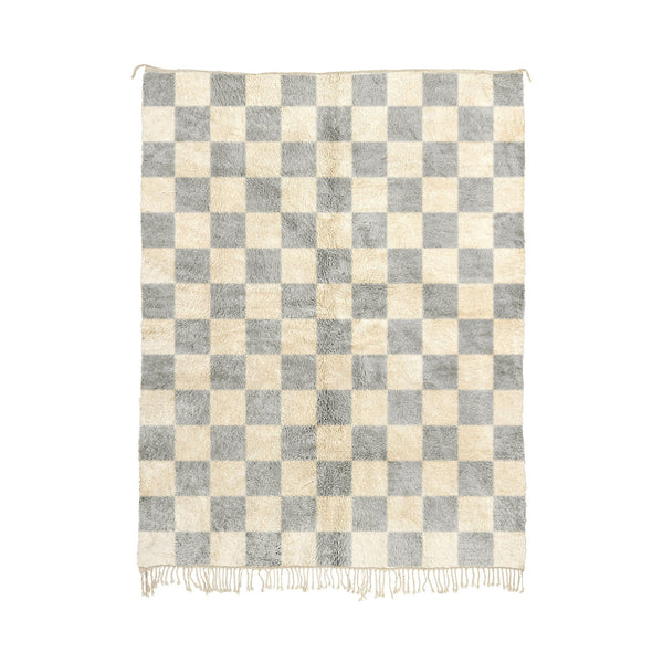 Greya - Custom Handwoven Grey Moroccan Checkered Beni Mrirt Wool Rug