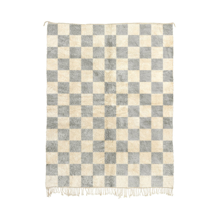 Greya - Custom Handwoven Grey Moroccan Checkered Beni Mrirt Wool Rug