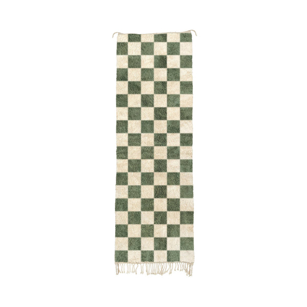 Haki - Custom Sage Green Moroccan Checkered Beni Mrirt Wool Runner Rug