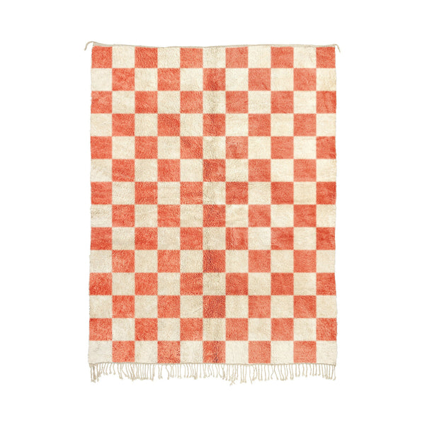 Hamida - Custom Handwoven Terracotta Moroccan Checkered Beni Wool Rug