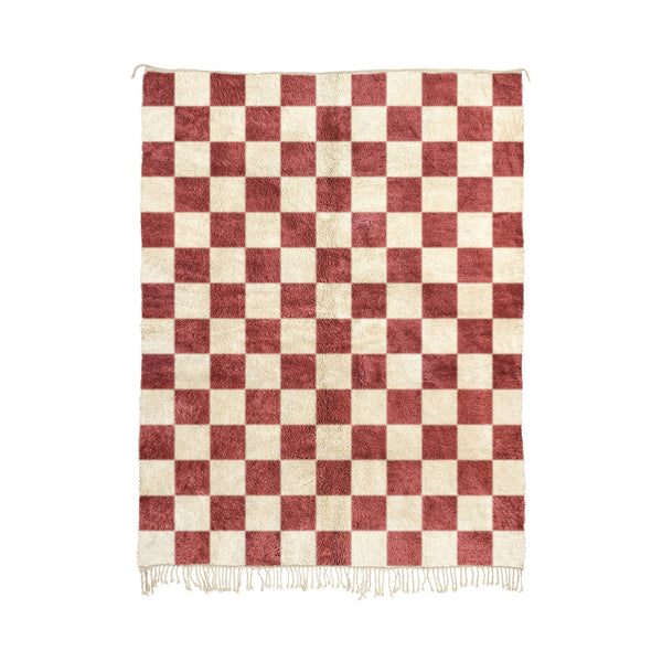 Hamra - Custom Handwoven Luxurious  Red Checkered Beni Mrirt Wool Rug