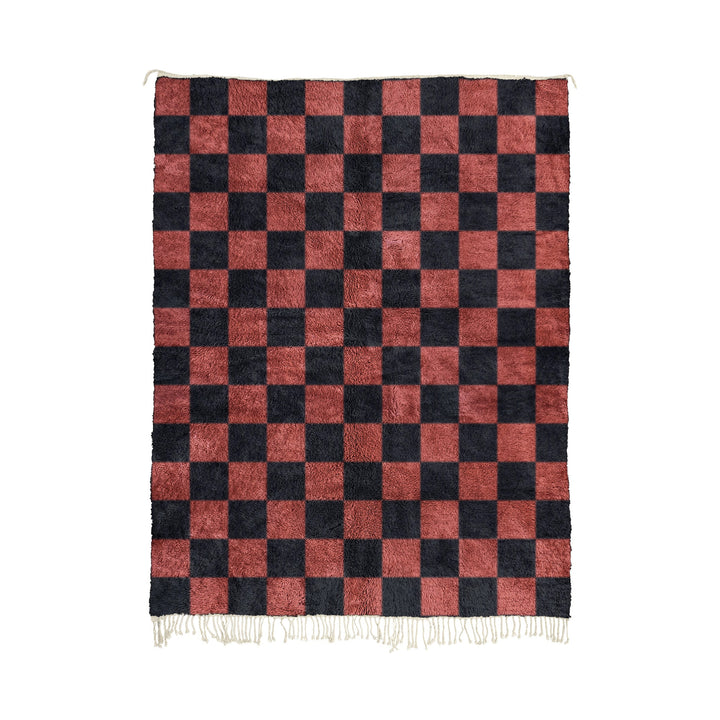 Hmimra - Custom Handwoven Black and Red berber Checkered Beni Wool Rug