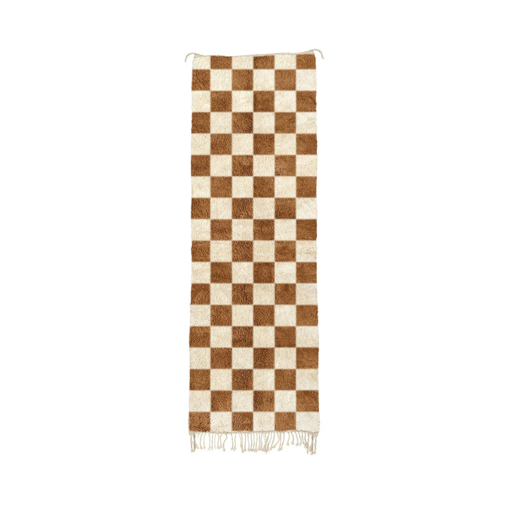 Jamal - Custom Handmade Brown Moroccan Checkered Beni Mrirt Wool Runner Rug