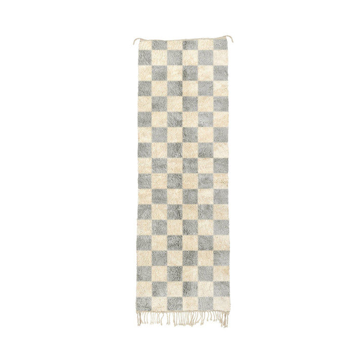 Jmiaa - Custom Light Grey Moroccan Checkered Mrirt Wool Runner Rug