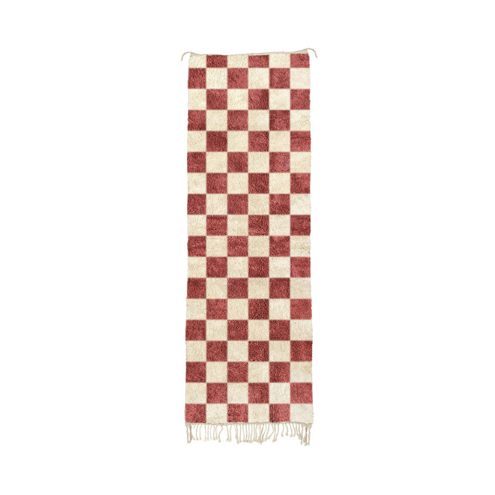 Jmira - Handmade Terracotta Moroccan Checkered Mrirt Wool Runner Rug