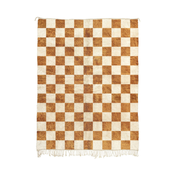 Kahwa - Custom Handwoven Luxurious Brown Checkered Beni Mrirt Wool Rug