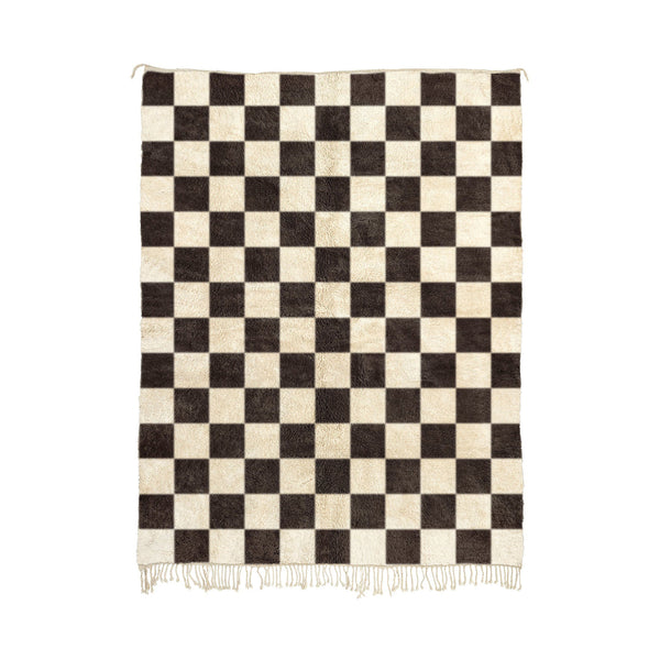 Kahwia - Custom Handmade Dark Brown & White Checkered Beni Mrirt Rug