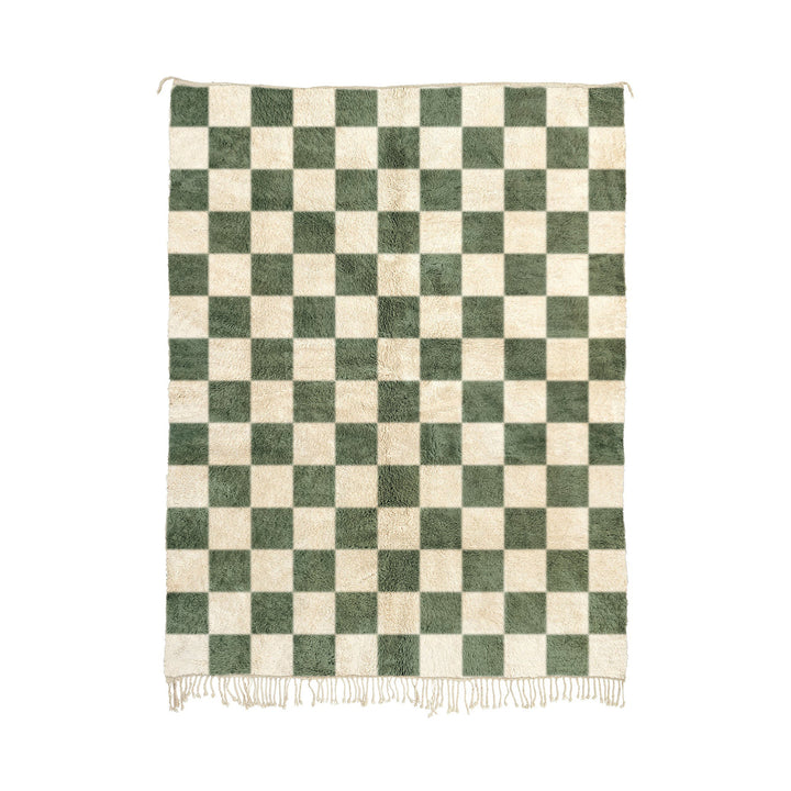 Khdira - Custom Handwoven Sage Green Checkered Beni Mrirt Wool Rug