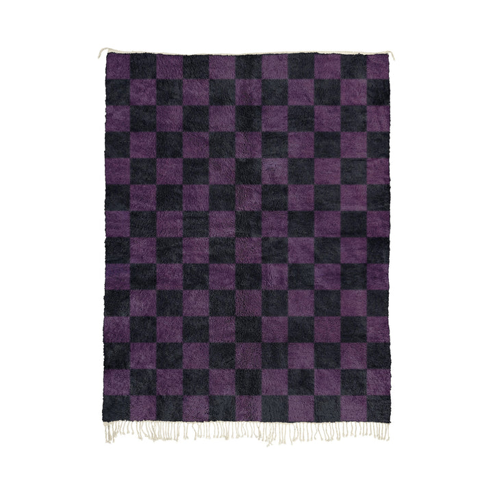 Khila - Custom Handwoven Black and Purple Moroccan Checkered Wool Rug