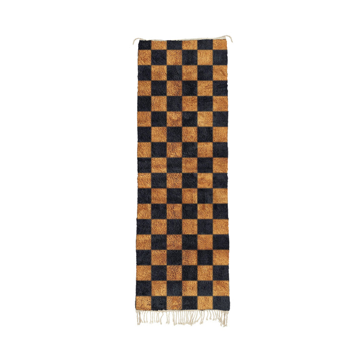 Kie - Custom Black and Brown Moroccan Checkered Beni Mrirt Wool Runner Rug