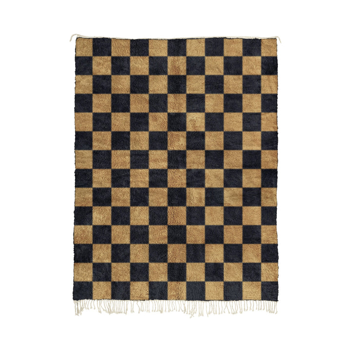 Layt - Custom Black and Beige Moroccan Checkered Beni Mrirt Wool Rug