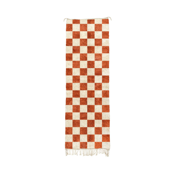 Limouna - Handmade Persimmon Moroccan Checkered Mrirt Wool Runner Rug