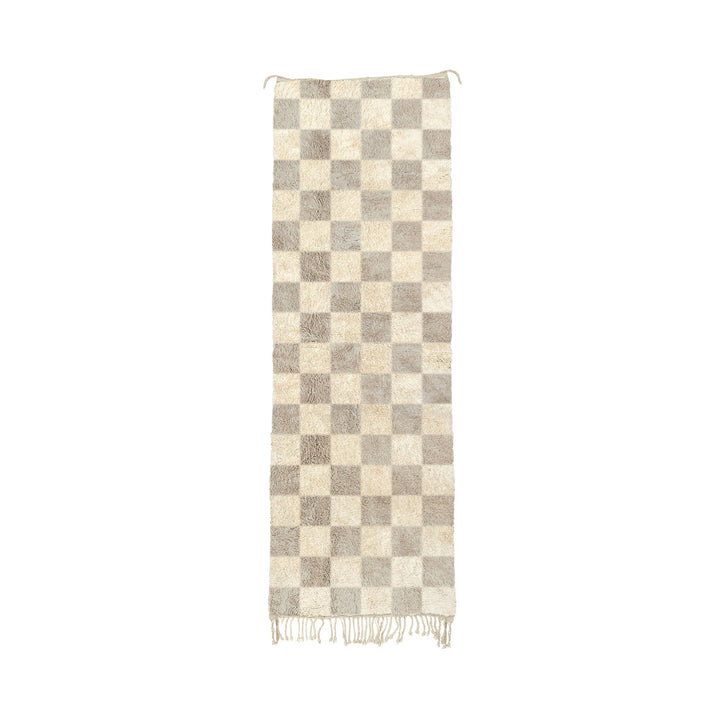 Malika - Handmade Light Beige Moroccan Checkered Mrirt Wool Runner Rug