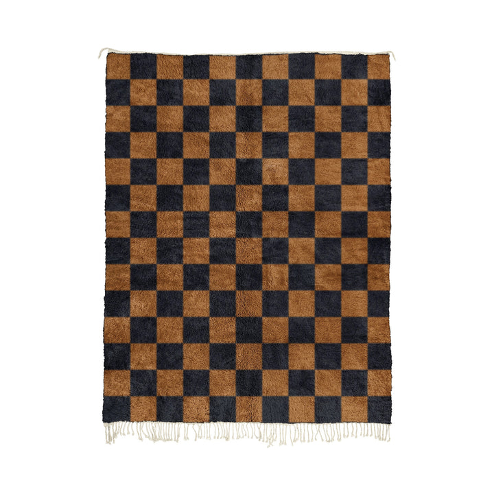 Marrron - Handwoven Black and Brown Moroccan Checkered Beni Wool Rug