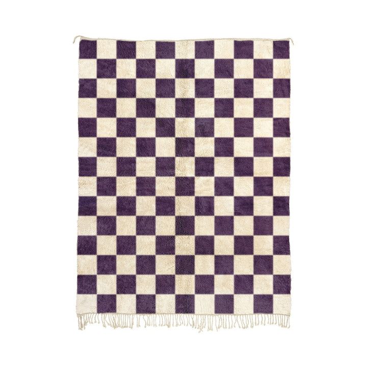 Mauvia - Custom Handwoven Purple Beni Mrirt Checkered Wool Rug