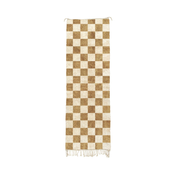 Mdima - Golden Moroccan Checkered Beni Mrirt Wool Runner Rug