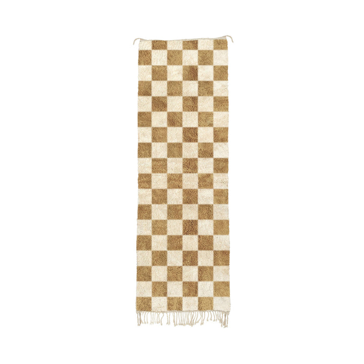 Mdima - Golden Moroccan Checkered Beni Mrirt Wool Runner Rug