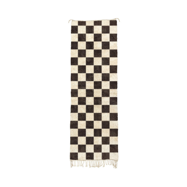 Mona - Custom Dark Brown Moroccan Checkered Beni Mrirt Wool Runner Rug