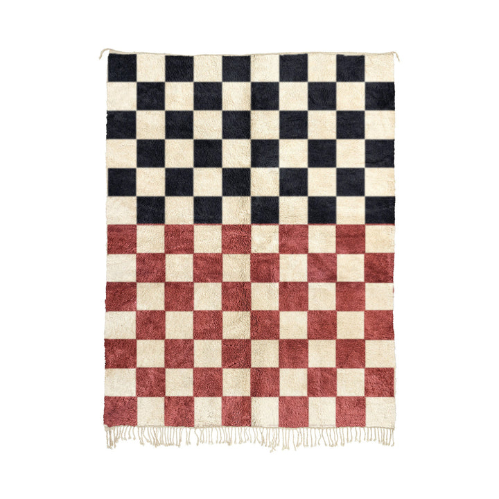 Mouna - Handwoven Black and Red Moroccan Checkered Beni Mrirt Wool Rug