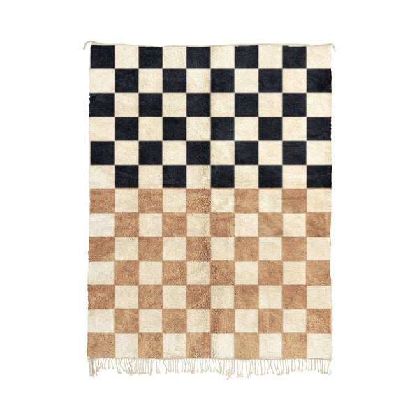 Nass - Handwoven Black and Brown Moroccan Checkered Mrirt Rug