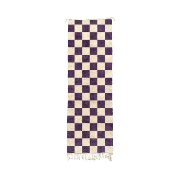 Othman - Handmade Purple Moroccan Checkered Beni Mrirt Wool Runner Rug