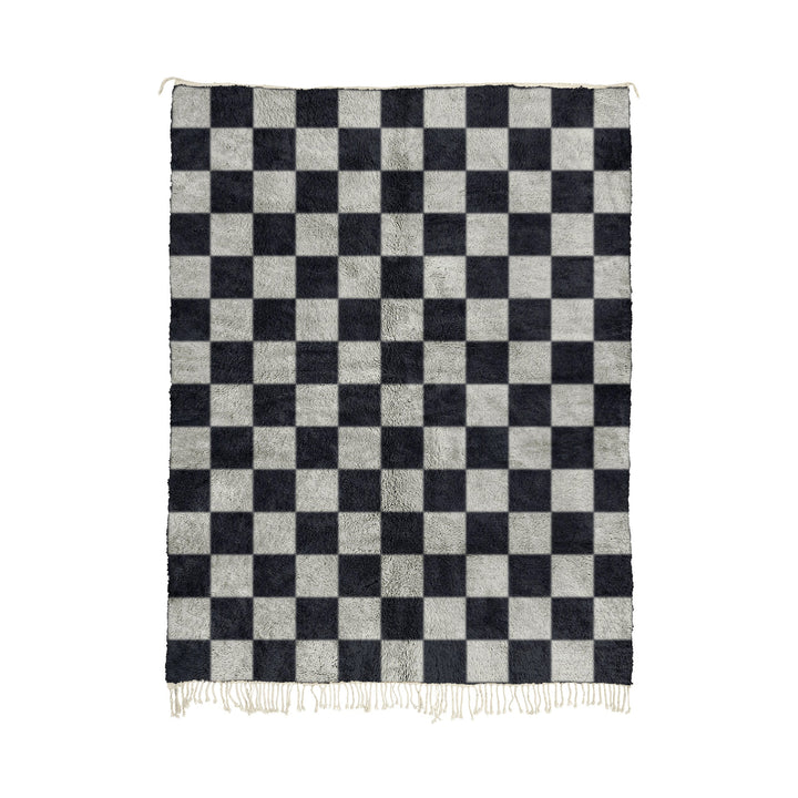 Ramadi - Handwoven Black and Grey Moroccan Checkered Beni Wool Rug