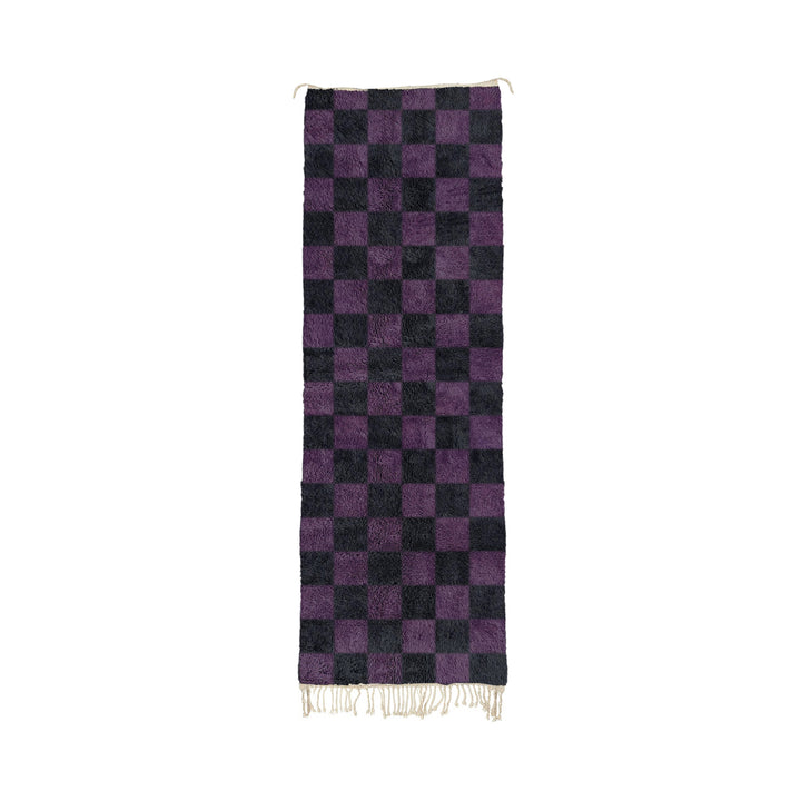 Rania - Black and Purple Moroccan Checkered Mrirt Wool Runner Rug