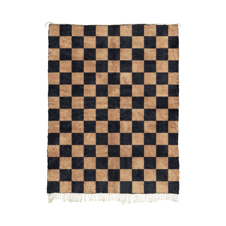 Rawia - Custom Handwoven Black and Beige Moroccan Checkered Wool Rug