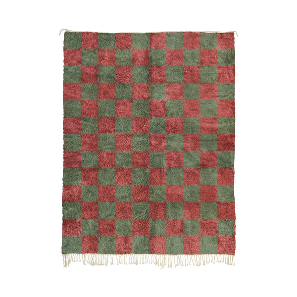 Aajiba - Custom Rose and Gray Moroccan Checkered Beni Mrirt Wool Rug