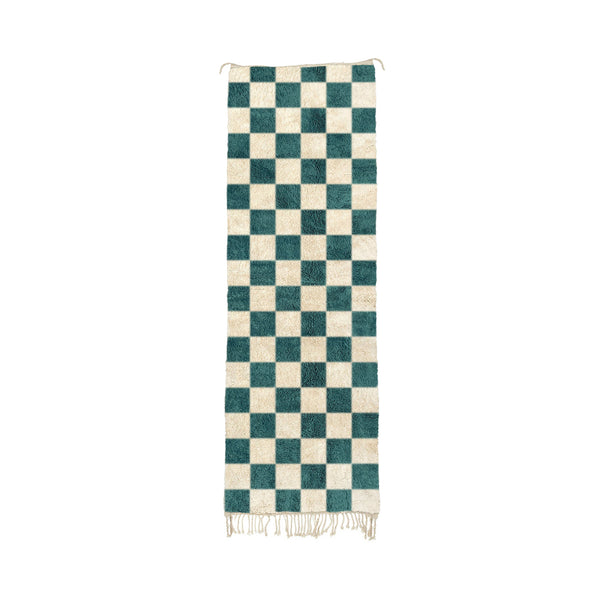 Saaida - Turquoise and White Moroccan Checkered Beni Mrirt Wool Runner