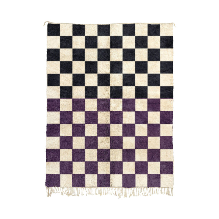 Sakina - Custom Black and Purple Moroccan Checkered Mrirt Wool Rug