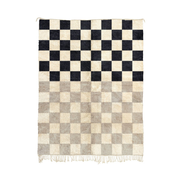 Wadi - Custom Black and Beige Moroccan Checkered Beni Mrirt Wool Rug