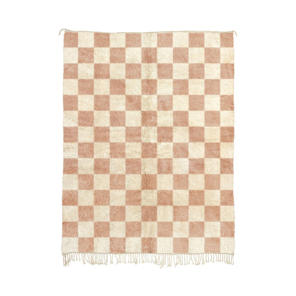 Wardia - Custom Handwoven Luxurious Cameo Pink Checkered Beni Mrirt Wool Rug