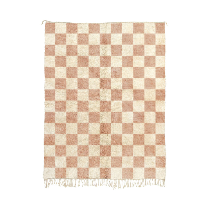 Wardia - Custom Handwoven Luxurious Cameo Pink Checkered Beni Mrirt Wool Rug