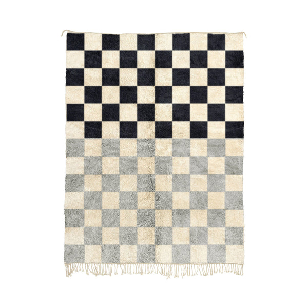 Wlidi - Custom Black and Grey Moroccan Checkered Beni Mrirt Wool Rug