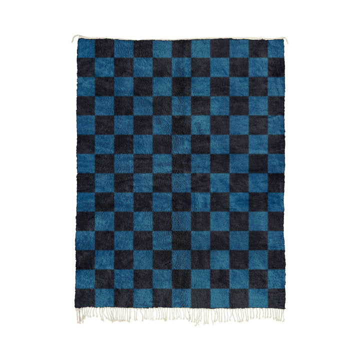 Zaraba - Custom Black and Blue Moroccan Checkered Beni Mrirt Wool Rug