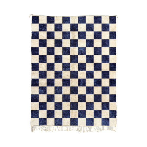 Zerika - Handmade Blue & White Checkered Beni Mrirt Rug