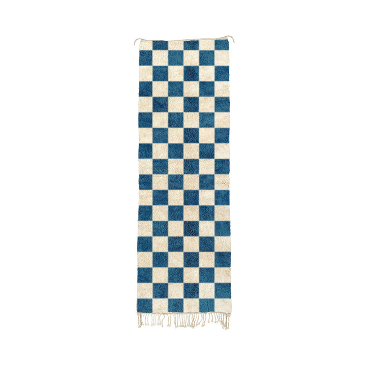 Zriga - Custom Dark Teal Moroccan Checkered Beni Mrirt Wool Runner Rug