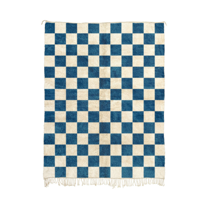 Zrirk- Custom Handwoven Wedgwood Blue Moroccan checkered Wool Rug